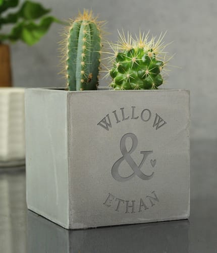 Personalised Ampersand Couples Concrete Plant Pot - ItJustGotPersonal.co.uk