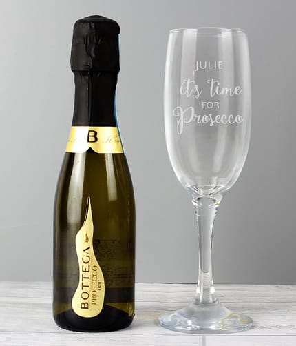 Personalised Its Time for Prosecco Flute & Mini Prosecco Set - ItJustGotPersonal.co.uk
