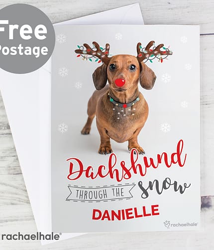 Personalised Rachael Hale Christmas Dachshund Through the Snow Card - ItJustGotPersonal.co.uk