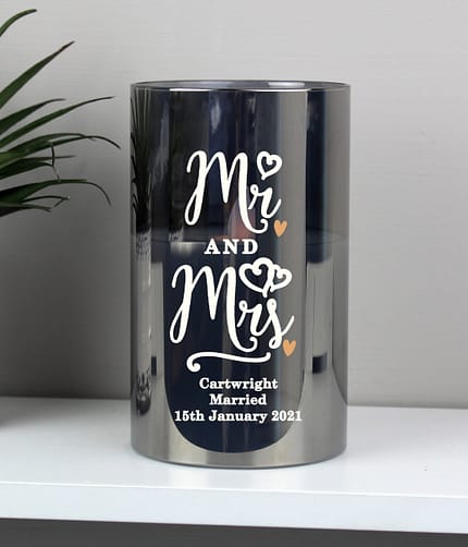 Personalised Mr & Mrs Smoked Glass LED Candle - ItJustGotPersonal.co.uk