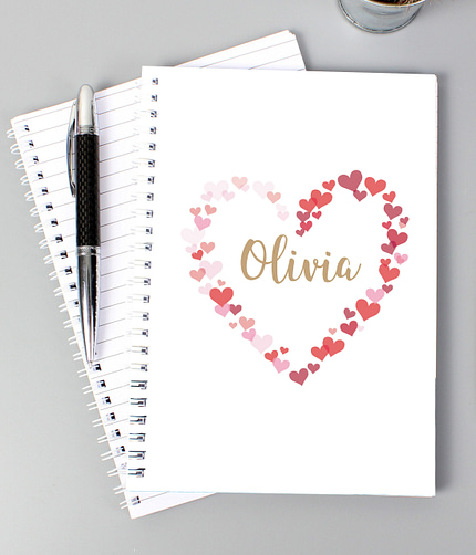 Personalised Confetti Hearts A5 Notebook - ItJustGotPersonal.co.uk