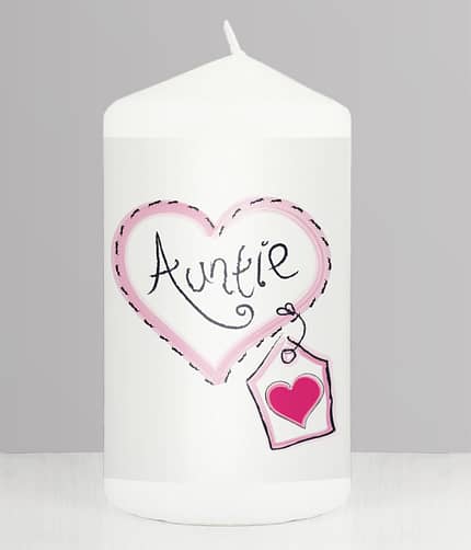 Auntie Heart Stitch Pillar Candle - ItJustGotPersonal.co.uk