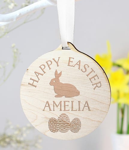 Personalised Easter Bunny Round Wooden Decoration - ItJustGotPersonal.co.uk