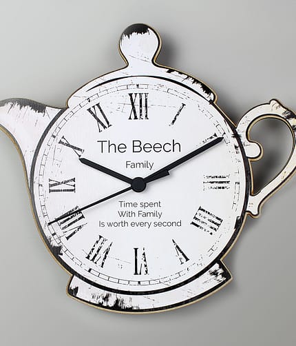 Personalised Teapot Shape Wooden Clock - ItJustGotPersonal.co.uk