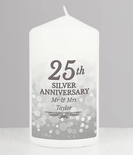 Personalised 25th Silver Anniversary Pillar Candle - ItJustGotPersonal.co.uk