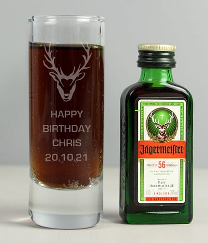 Personalised Stag Shot Glass and Miniature Jagermeister - ItJustGotPersonal.co.uk