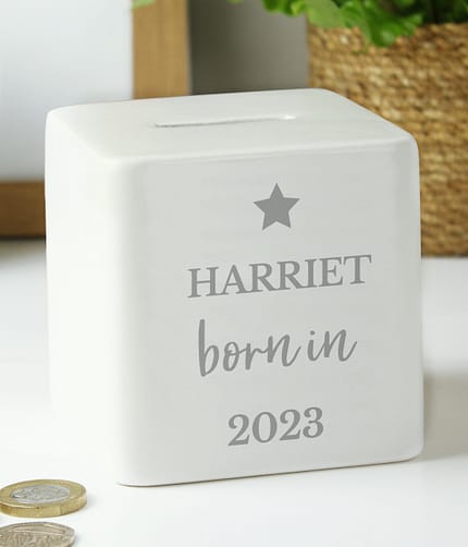 Personalised Born in Money Box - ItJustGotPersonal.co.uk