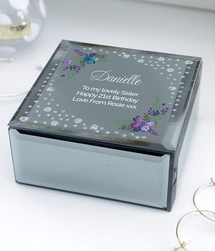 Personalised Floral Butterfly Diamante Glass Trinket Box - ItJustGotPersonal.co.uk