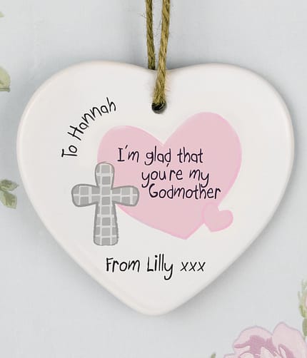Personalised Godmother Ceramic Heart Decoration - ItJustGotPersonal.co.uk