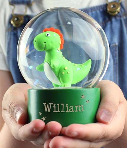 Personalised Name Only Dinosaur Glitter Snow Globe - ItJustGotPersonal.co.uk