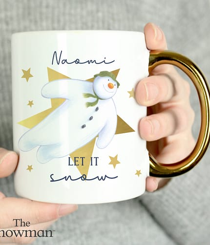Personalised The Snowman Let it Snow Gold Handed Mug - ItJustGotPersonal.co.uk