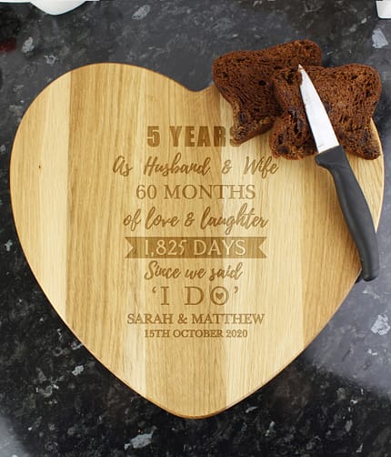 Personalised 5th Anniversary Heart Chopping Board - ItJustGotPersonal.co.uk
