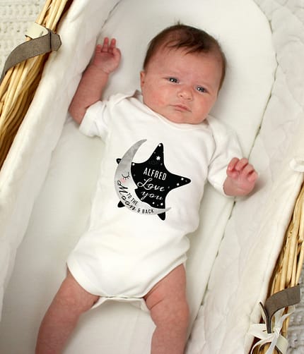 Personalised Baby To The Moon and Back 0-3 Months Baby Vest - ItJustGotPersonal.co.uk