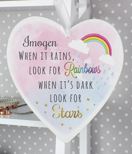 Personalised Rainbows and Stars Large Wooden Heart Decoration - ItJustGotPersonal.co.uk
