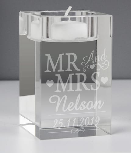 Personalised Mr & Mrs Glass Tea Light Candle Holder - ItJustGotPersonal.co.uk