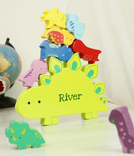Personalised Name Only Wooden Dinosaur Stacker Toy - ItJustGotPersonal.co.uk