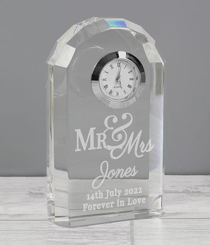 Personalised Mr & Mrs Crystal Clock - ItJustGotPersonal.co.uk
