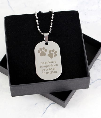 Personalised Paw Prints Stainless Steel Dog Tag Necklace - ItJustGotPersonal.co.uk
