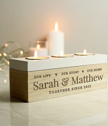 Personalised Our Life Story & Home Triple Tea Light Box - ItJustGotPersonal.co.uk