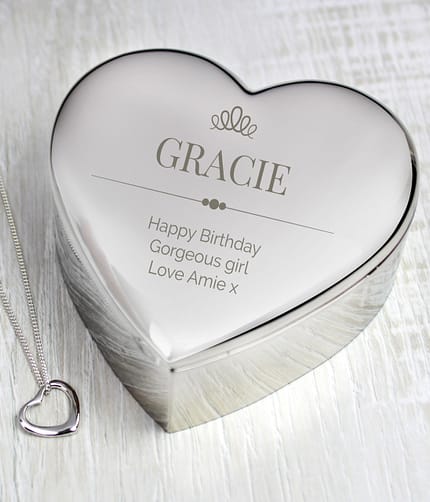 Personalised Elegant Crown Heart Trinket Box & Necklace Set - ItJustGotPersonal.co.uk