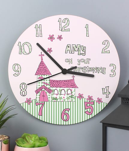 Personalised Whimsical Church Christening Clock - ItJustGotPersonal.co.uk