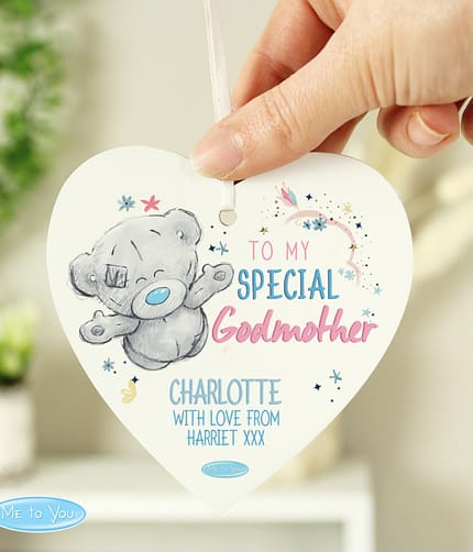 Personalised Me to You Godmother Wooden Heart Decoration - ItJustGotPersonal.co.uk