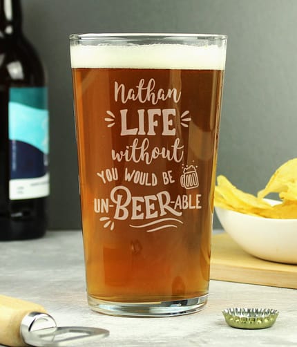 Personalised Un-beer-able Pint Glass - ItJustGotPersonal.co.uk