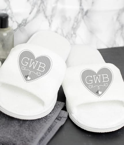 Personalised Grey Heart Initials Velour Slippers - ItJustGotPersonal.co.uk