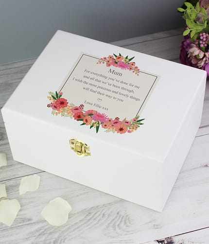 Personalised Floral Wishes White Wooden Keepsake Box - ItJustGotPersonal.co.uk