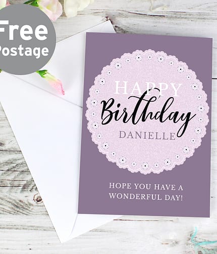 Personalised Lilac Lace Birthday Card - ItJustGotPersonal.co.uk