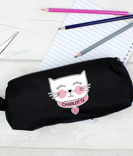 Personalised Cute Cat Black Pencil Case - ItJustGotPersonal.co.uk