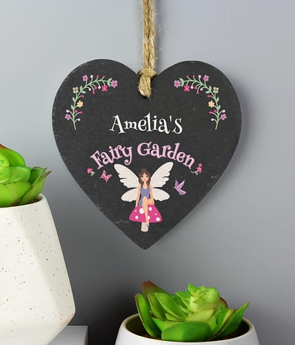 Personalised Fairy Garden Slate Heart Decoration - ItJustGotPersonal.co.uk