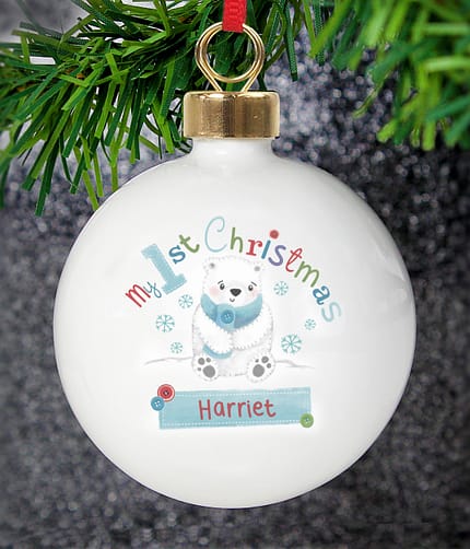 Personalised Polar Bear My 1st Chistmas Bauble - ItJustGotPersonal.co.uk