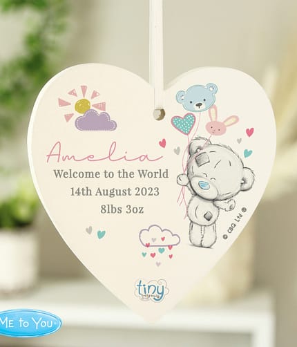 Personalised Tiny Tatty Teddy Dream Big Pink Wooden Heart Decoration - ItJustGotPersonal.co.uk