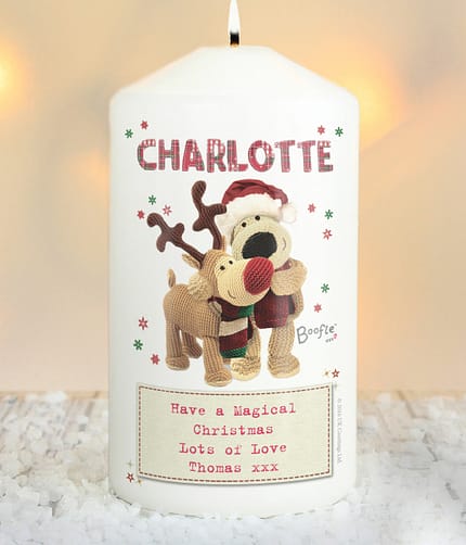 Personalised Boofle Christmas Reindeer Pillar Candle - ItJustGotPersonal.co.uk