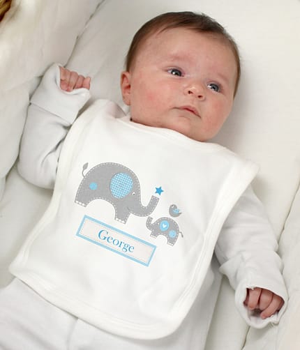 Personalised Blue Elephant 0-3 Months Baby Bib - ItJustGotPersonal.co.uk