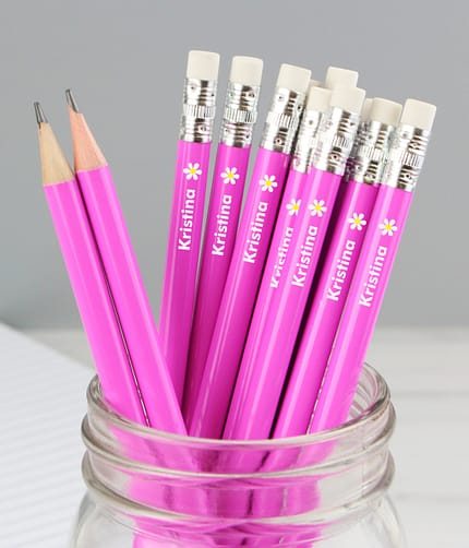 Personalised Flower Motif Pink Pencils - ItJustGotPersonal.co.uk