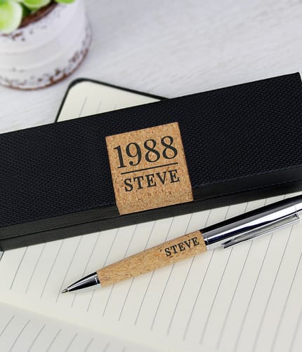 Personalised Large Date & Name Cork Pen Set - ItJustGotPersonal.co.uk