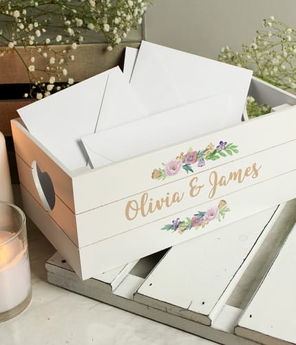 Personalised Floral Couples White Wooden Crate - ItJustGotPersonal.co.uk