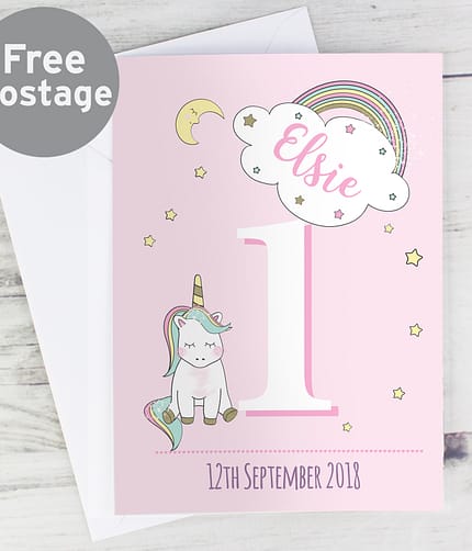 Personalised Baby Unicorn Birthday Age Card - ItJustGotPersonal.co.uk