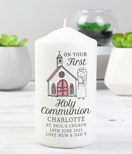 Personalised Girls First Holy Communion Pillar Candle - ItJustGotPersonal.co.uk