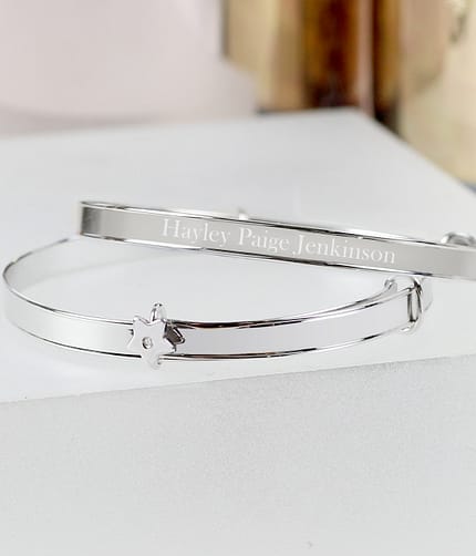 Personalised Sterling Silver Childs Expanding Diamante Star Bracelet - ItJustGotPersonal.co.uk