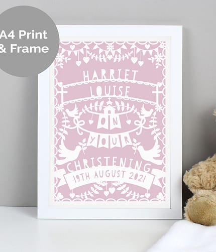 Personalised Pink Papercut Style A4 White Framed Print - ItJustGotPersonal.co.uk