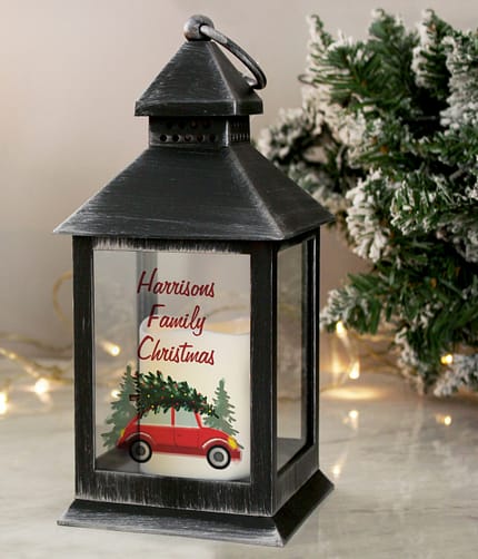 Personalised 'Driving Home For Christmas' Rustic Black Lantern - ItJustGotPersonal.co.uk