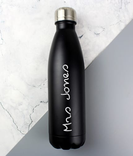 Personalised Name Only Black Metal Insulated Drinks Bottle - ItJustGotPersonal.co.uk