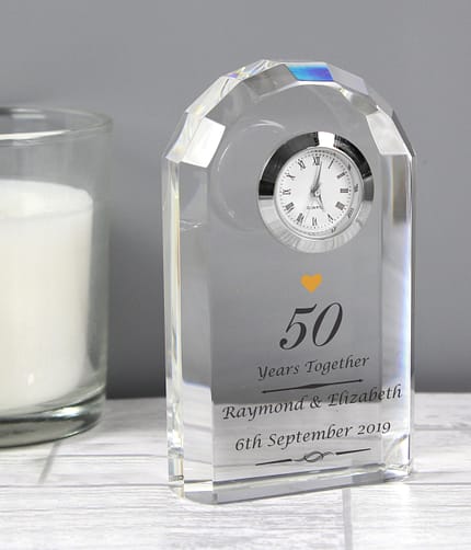 Personalised Golden Anniversary Crystal Clock - ItJustGotPersonal.co.uk