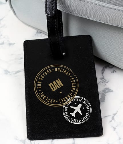 Personalised Stamped Black Luggage Tag - ItJustGotPersonal.co.uk