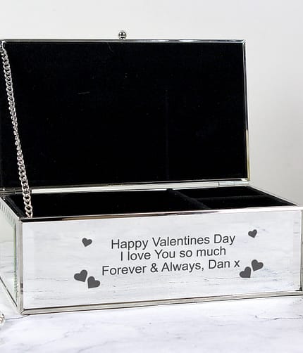 Personalised Hearts Mirrored Jewellery Box - ItJustGotPersonal.co.uk