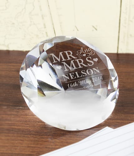 Personalised Mr & Mrs Diamond Paperweight - ItJustGotPersonal.co.uk