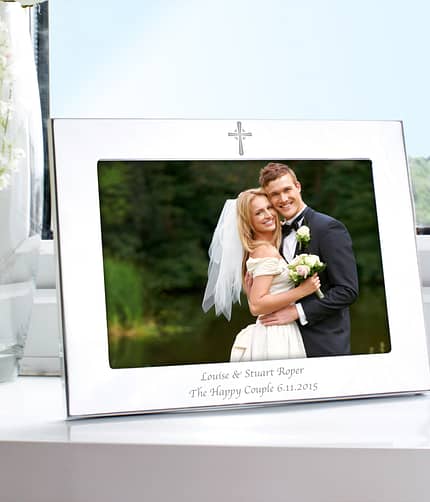 Personalised Silver 5x7 Landscape Cross Photo Frame - ItJustGotPersonal.co.uk